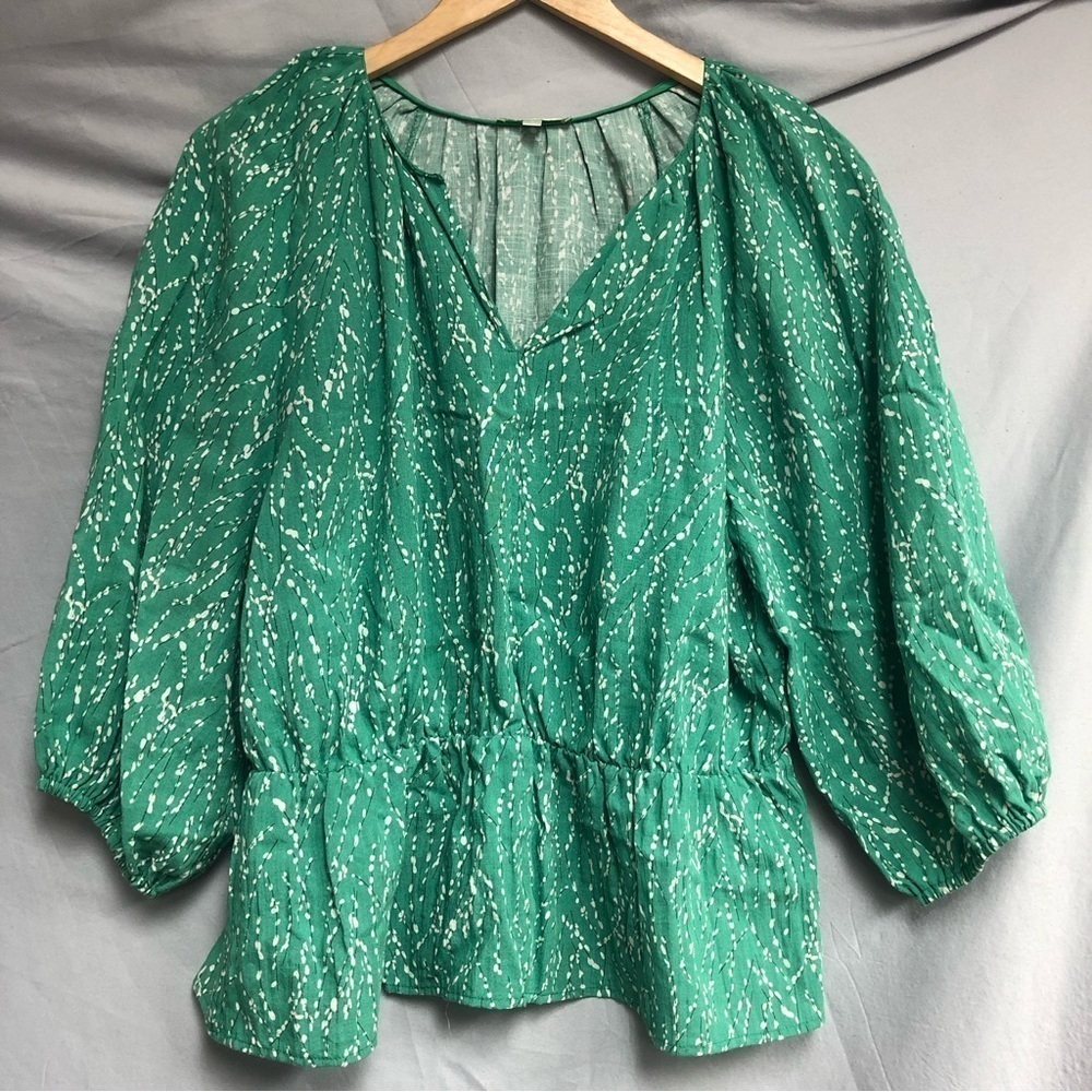 Jade small V-neck wide sleeve with elastic cuff elastic waist top